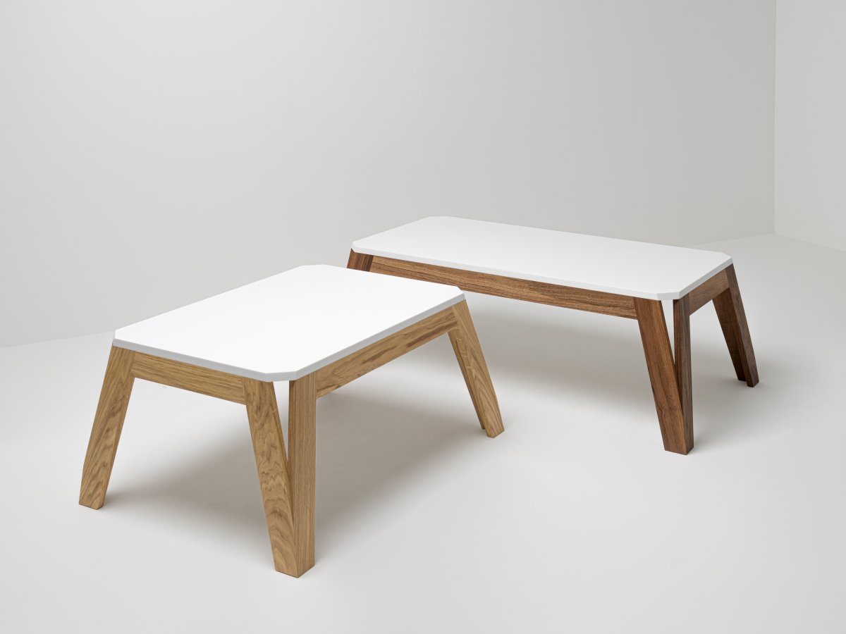 Table basse MéliMélo en chêne et résine - Chêne ou noyer, carré ou rectangulaire, style contemporain