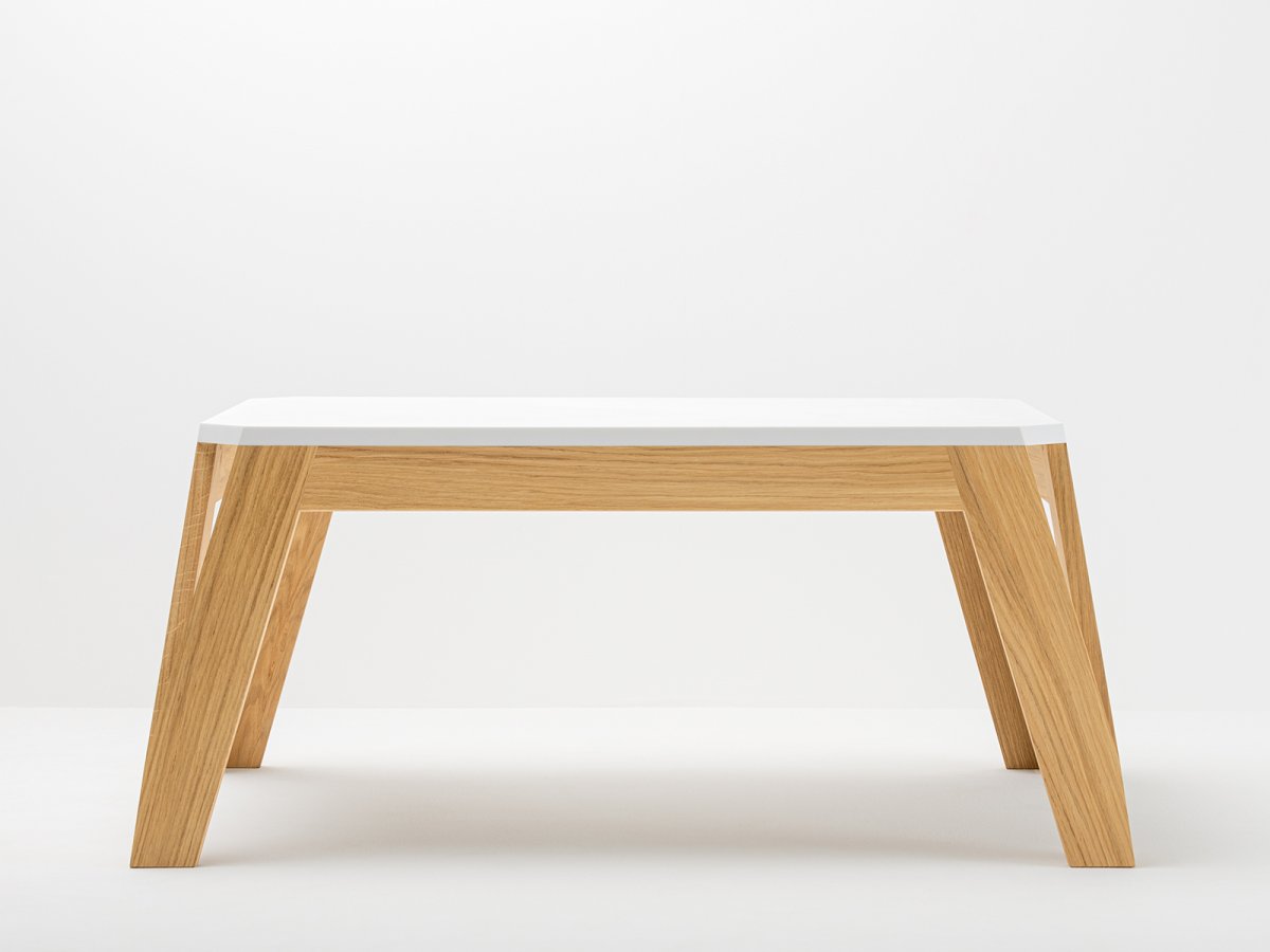 Table basse MéliMélo en chêne et résine HI-MACS® sur-mesure - Bois et design made in France