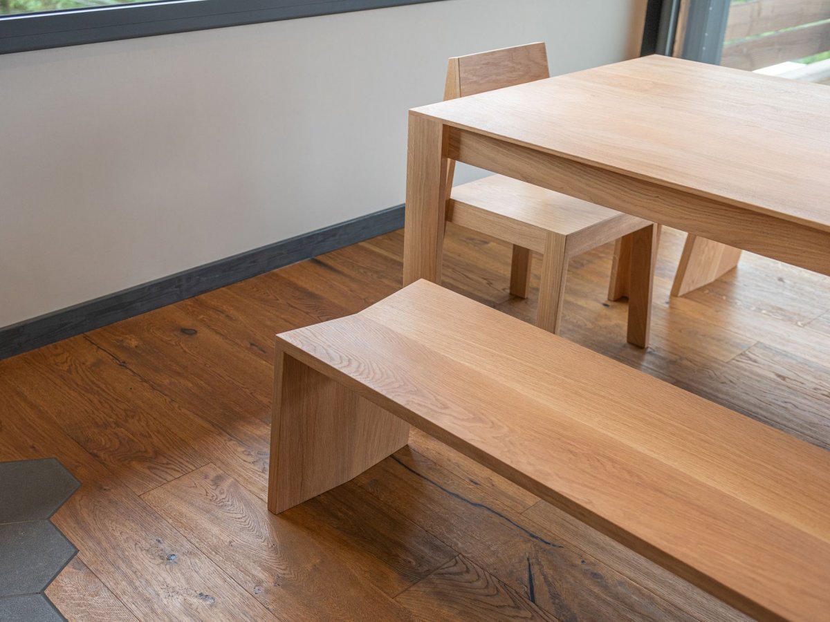 Table MéliMélo et Bancs PAP en chêne - Ensemble table et banc en bois de chêne
