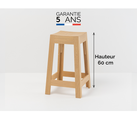 Tabouret de cuisine en chene 60 cm made in France - Wak