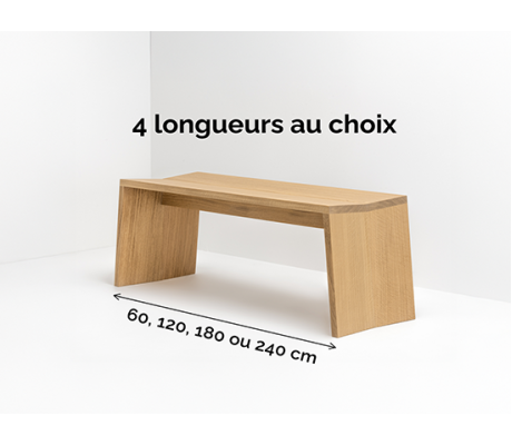 Banc d'intérieur sans dossier en chêne fabriqué en France - PAP - Longueur 60, 120, 180 et 240 cm